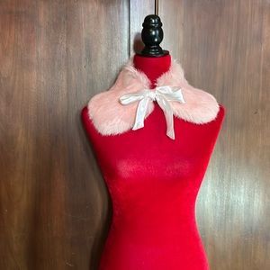 Pink Rabbit Fur Capelet with Satin Bow